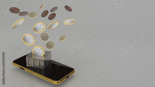 smartphone money transfer coins, savings.3d illustration photo