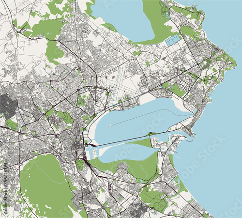 map of the city of Tunis, Tunisia