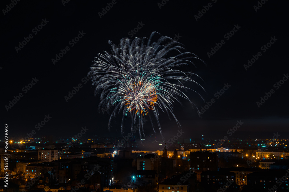 fireworks over the night city