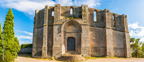 View of Saint Félix de Montceau abbey in Gigean in Hérault in Occitanie, France photo