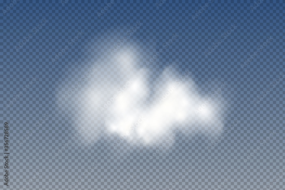 Realistic  isolated and  transparent  clouds,fog or smoke  on a blue background.Graphic element vector. Vector design shape for logo, web and print.