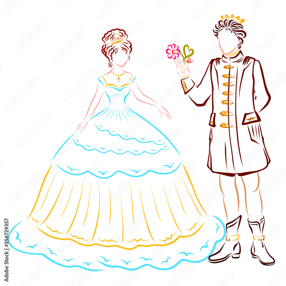 Fototapeta premium prince gives the princess a flower with a heart