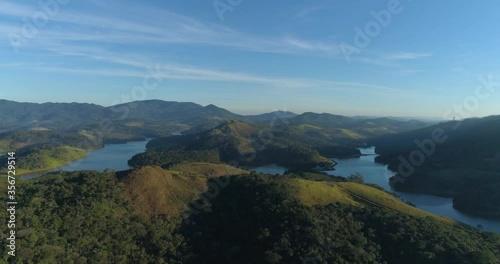 Drone aerial shot from Serra da Cantareira Water Catchmente system River Dam in Sao Paulo Brazil
 photo