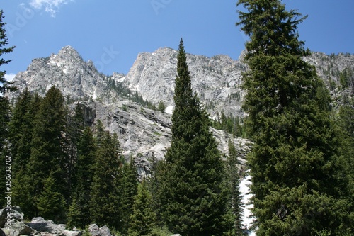 Grand Tetons in Wyoming with snow on mountains