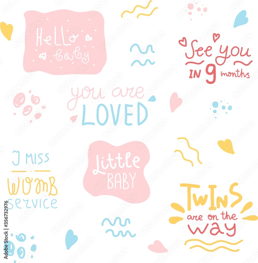 Pregnancy Announcements. you are loved, hello baby, i miss womb. Lettering photography family overlay set. Baby photo album elements.