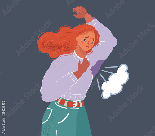 Vector illustration of Woman sweating very badly under armpit