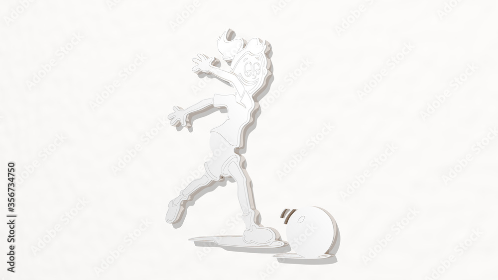 from a perspective on the wall. A thick sculpture made of metallic materials of 3D rendering from a perspective on the wall. A thick sculpture made of metallic materials of 3D rendering