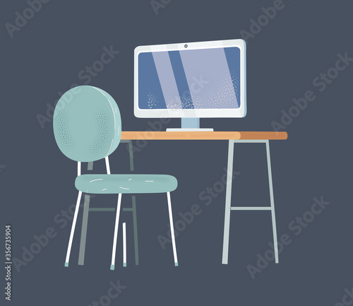 Vector illustration of a workplace office desk on dark backround