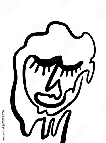 Modern Abstract Face Portrait. Linear Ink Brush. Line Art Current Contemporary Continuous Cubism Painting. Fashion Style Black And White Abstraction Poster. Vector Illustration Clipart.