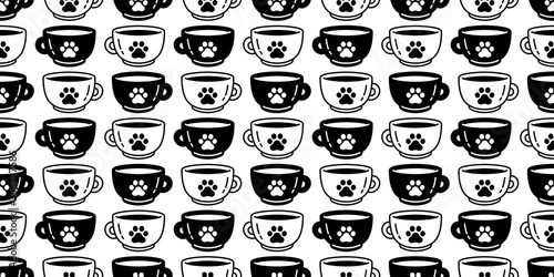 cat paw dog footprint seamless pattern coffee cup kitten calico vector tea milk glass animal pet scarf isolated repeat background cartoon tile wallpaper illustration doodle design