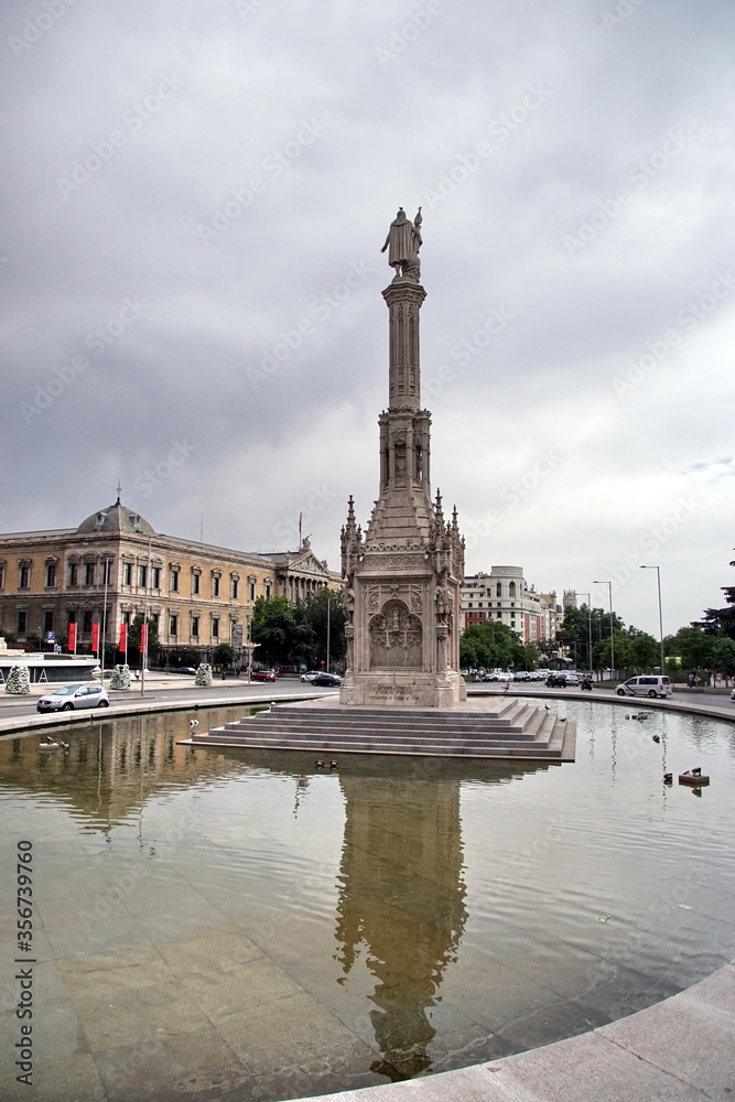 Monument to Columbus at Plaza de Colon in City of Madrid, Spain