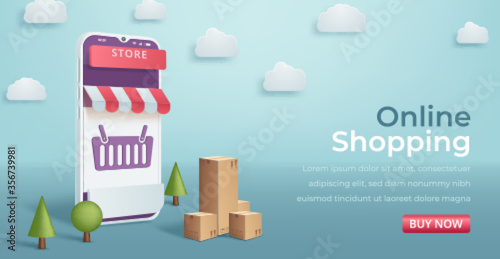 illustration of online shopping concept on mobile phone. Vector illustration