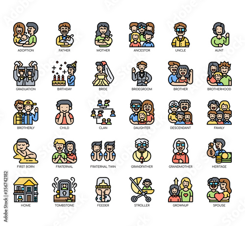 Set of Family thin line and pixel perfect icons for any web and app project.