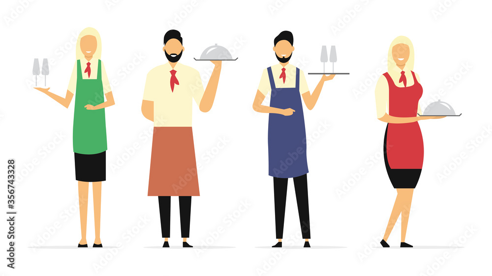 A set of waiters. Flat style. Vector illustration
