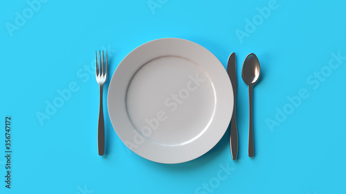 3d illustration background render healthy concept of minimal empty space shiny plates food eat dining diet care vitamins juicy medical weight loss strategy with no food fasting clean mockup view top