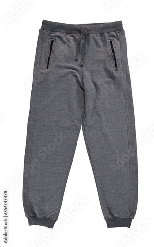 Gray jogging pants. Isolated image on a white background.