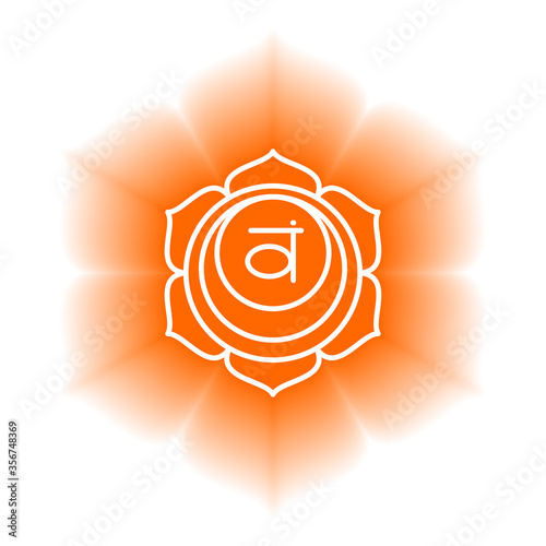 Swadhisthana icon. The second sacral chakra. Vector orange gloss and shine. Line symbol. Meditation sign