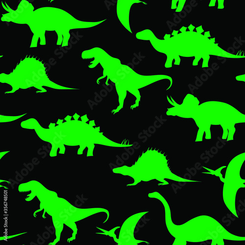 Dinosaurs silhouette, seamless pattern vector graphics