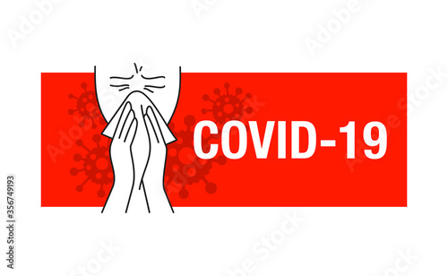 Bacterial dicease coronavirus COVID-2019 danger - coughing human with bacteries around - isolated outline illustration and banner template photo