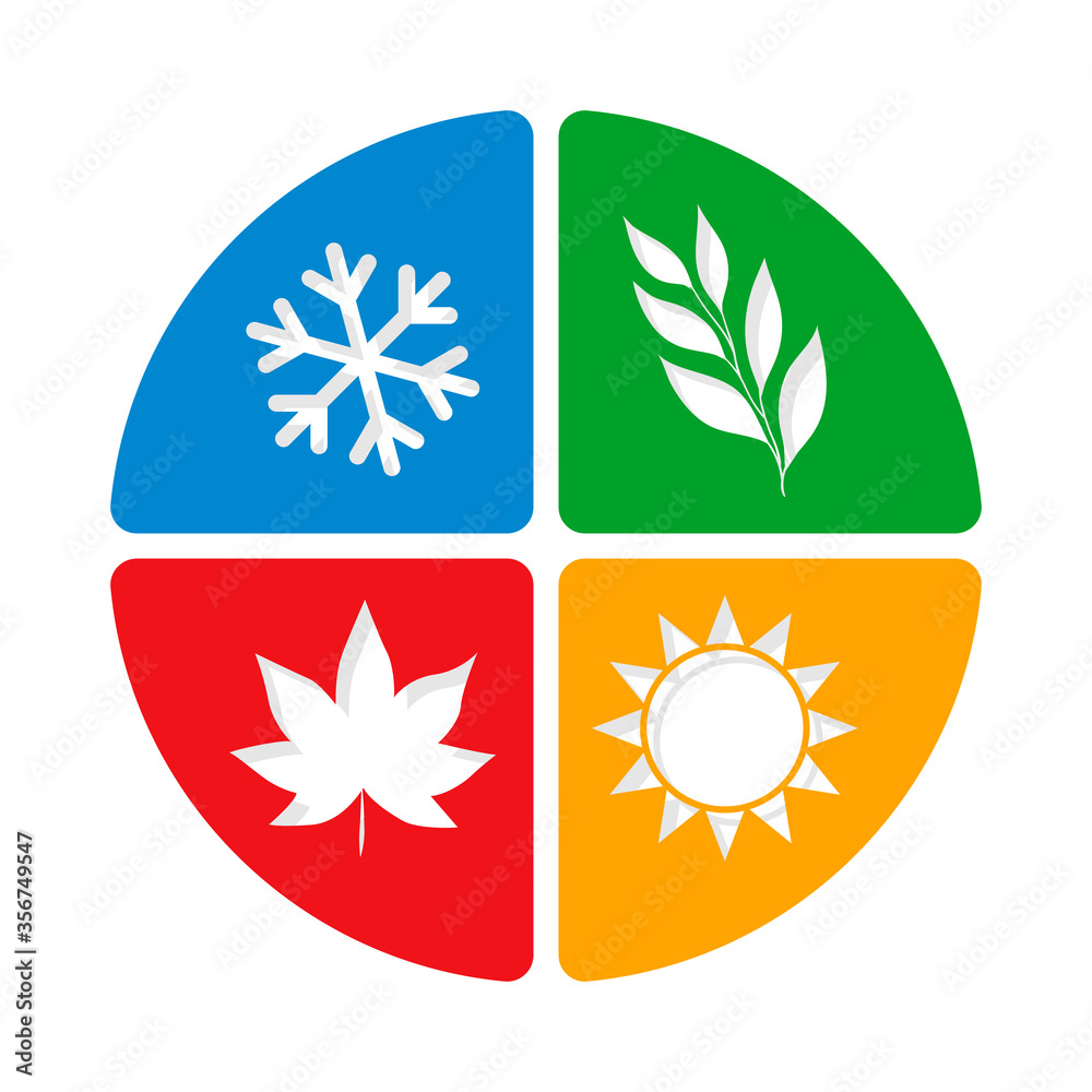 four seasons of the year logo icon concept shadow 3d.colored isolated vector illustration eps10 on white background