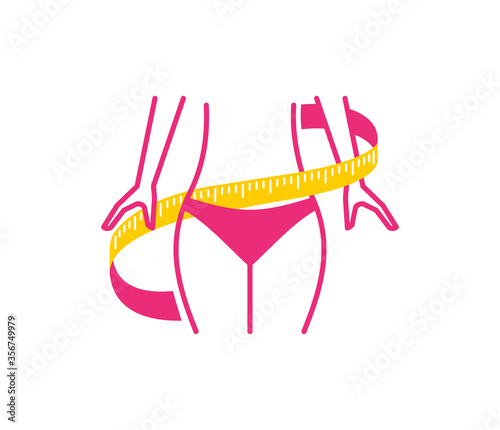 Intermittent fasting special dieting pictogram (for icon or logo template) - slim fitness female silhouette winded by measuring tape - isolated modern emblem