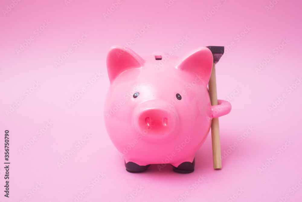 Closeup of pink piggy bank on pink background