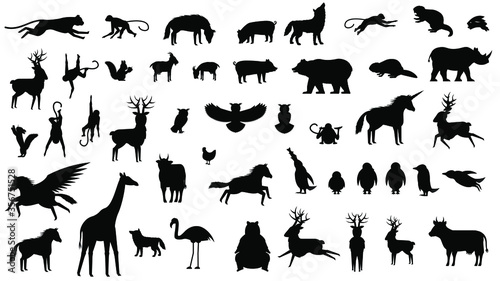Set Black Animal Silhouette Vector Collection Design Elements Fauna Vector © Дмитрий