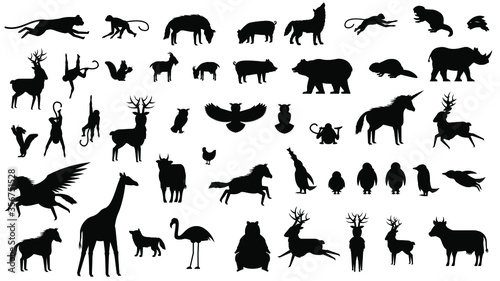 Set Black Animal Silhouette Vector Collection Design Elements Fauna Vector