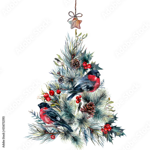 Fototapete Watercolor Christmas Tree Card