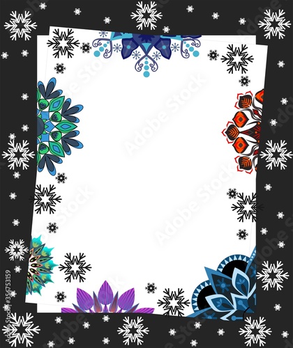 mandala frame with snowflakes, mandala color.
Suitable for photo frames, photo decoration, decoration, collections etc.