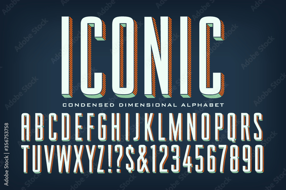 A Tall Condensed Iconic Font with Striped and Solid 3d Depth เวกเตอร์ ...