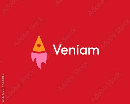 Pizza delivery, Italian restaurant vector logo, icon, symbol, design element, emblem. Slice of pizza as a rocket illustration.