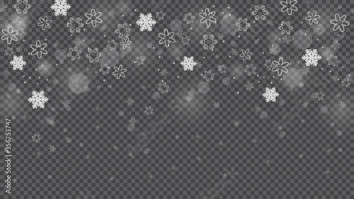 Winter Snowfall Storm Transparent Background. Textured Realistic Snow , Christmas, New Year Decoration Element. EPS 10