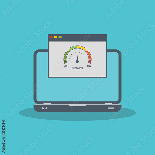 Speed test on laptop. Speedometer Internet Speed . Website speed loading time. EPS10 Vector illustration. All elements are in separate layer.