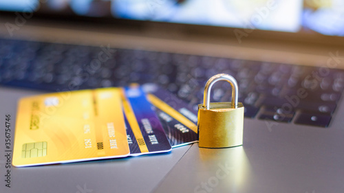 Credit card security concept, credit card with padlock