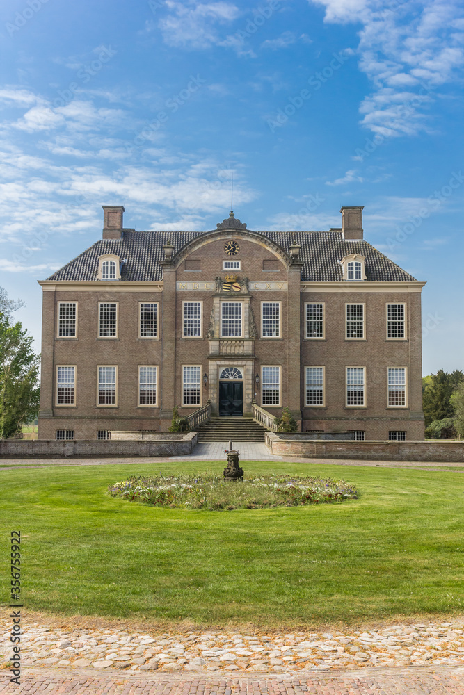 Front facade of the historic Eerde castle in Ommen, Netherlands