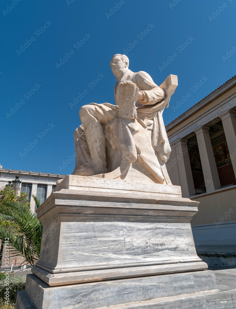Naklejka premium Ioannis Kapodistrias statue, the first governor of the modern Greek state in front of the national university