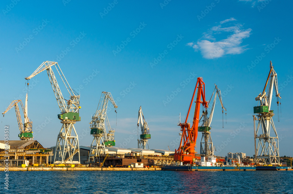 Shipyard cranes at Pula, Istria, Croatia	