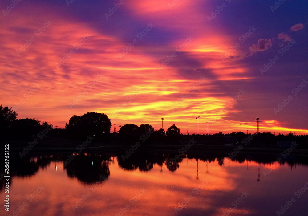 sunset over the pond