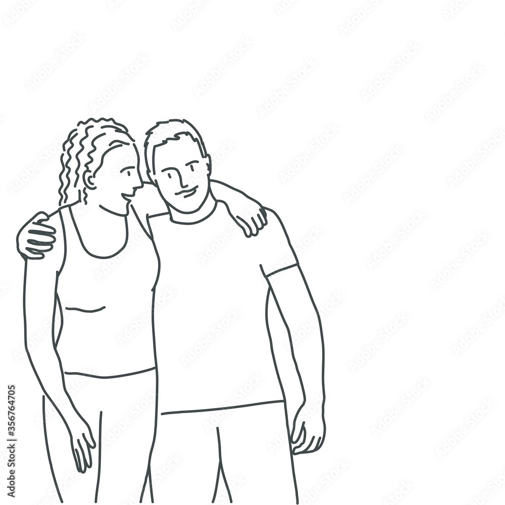 Couple embracing. Line drawing vector illustration. Couple embracing. Line drawing vector illustration.