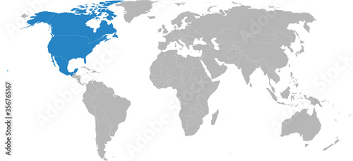 North American Free Trade Agreement- NAFTA countries isolated on world map. Light gray background. Business concepts and backgrounds.