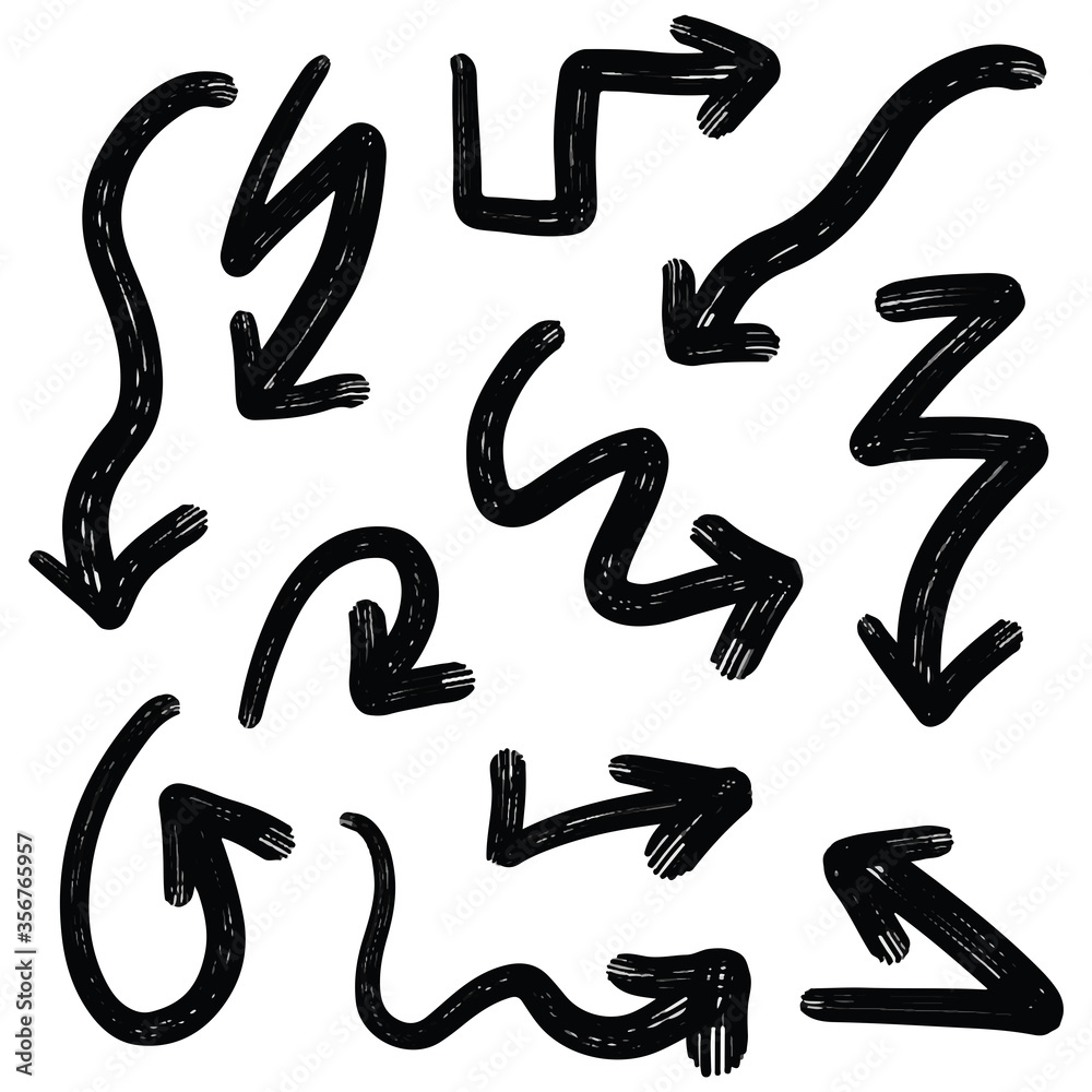 Vector rough hand drawn arrows isolated on white background Vector rough hand drawn arrows isolated on white background