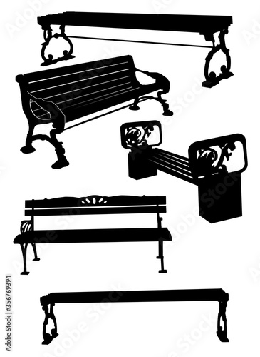  garden bench silhouettes vector