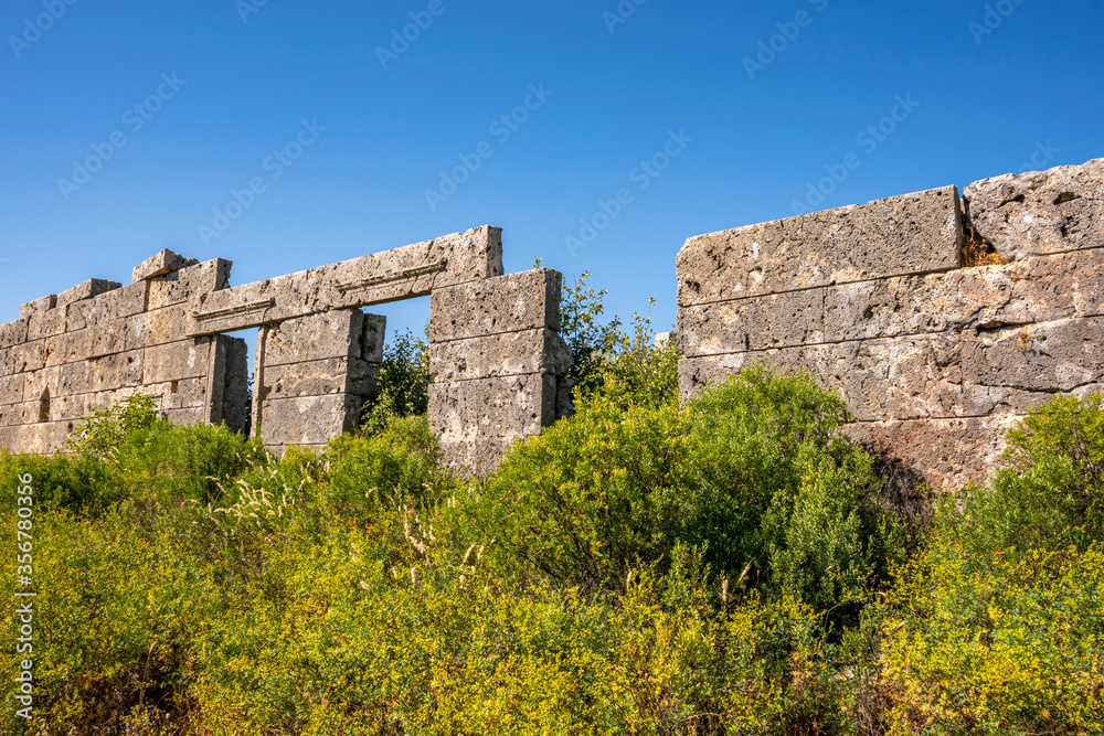 The remaining from Sillyon, which was an important fortress and city near Attaleia in Pamphylia, on the southern coast of modern Turkey. The remaining from Sillyon, which was an important fortress and city near Attaleia in Pamphylia, on the southern coast of modern Turkey.
