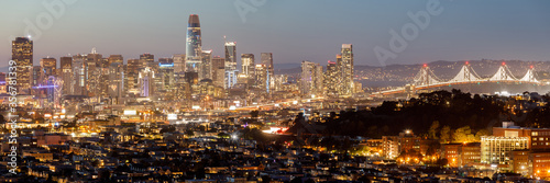 San Francisco City and Bay Bridge Panorama via Bernal Heights 
