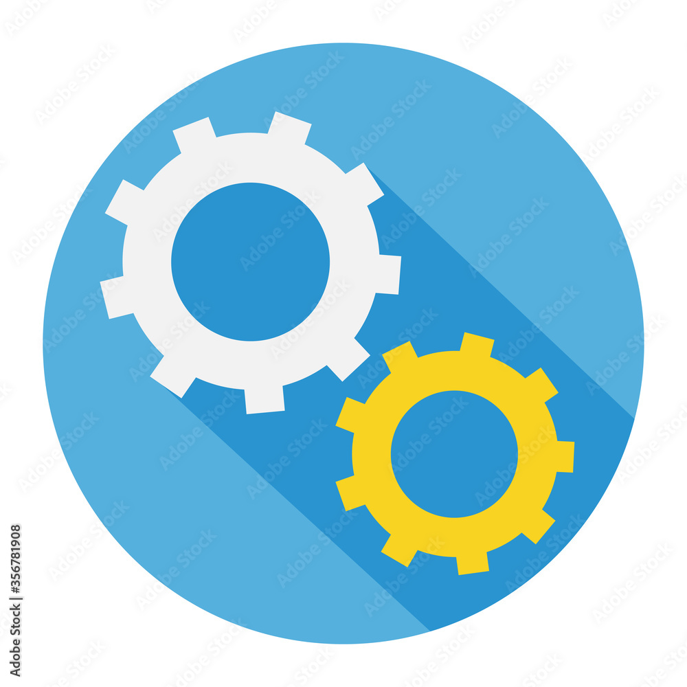 Colorful gear icon with long shadow effect