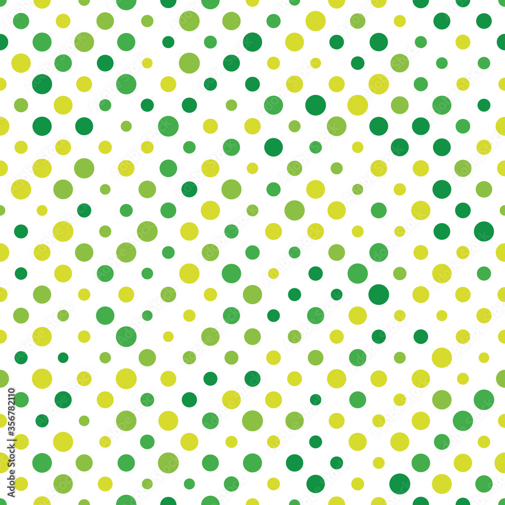 Seamless polka dot pattern. Green dots in random sizes on white background. Vector illustration Seamless polka dot pattern. Green dots in random sizes on white background. Vector illustration