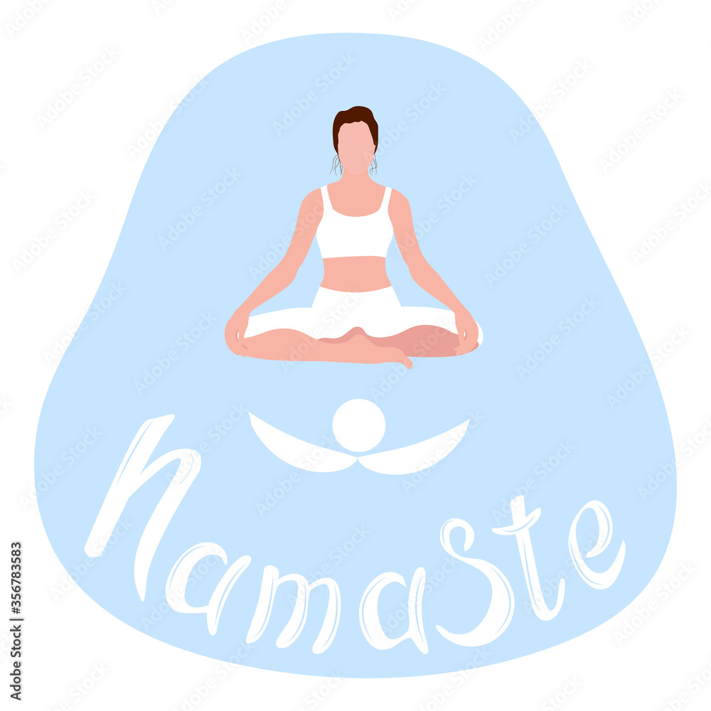 Obraz premium Namaste vector lettering. Calligraphic Indian text. Beautiful greeting lettering namaste. Isolated on blue background. Positive quote. Modern brush calligraphy.