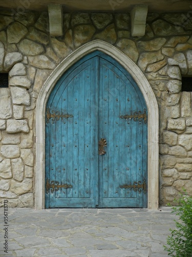 old blue wooden door