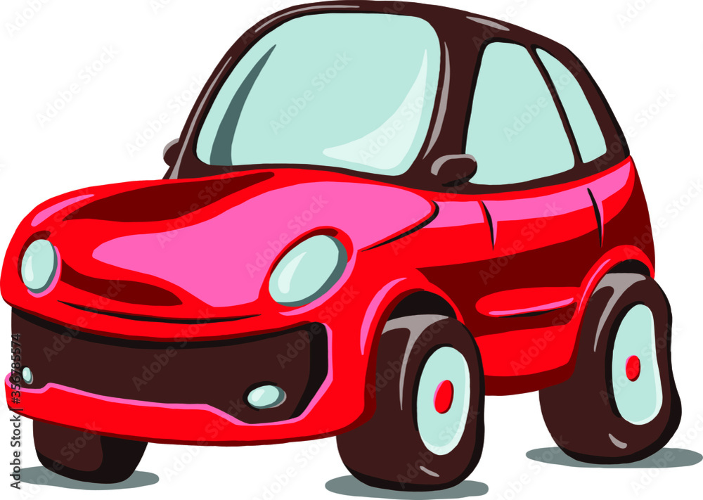 Cartoon micro car vector color illustration isolated on white background. Hand drawn illustration.